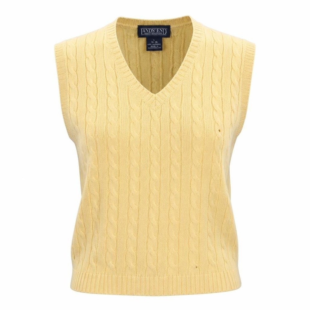VTG Lands End Sweater Vest L 100% Cashmere Cable Knit Soft Preppy Academia